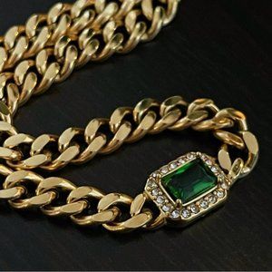 ✨18K Gold Plated Chain Necklace with Green Zircon✨